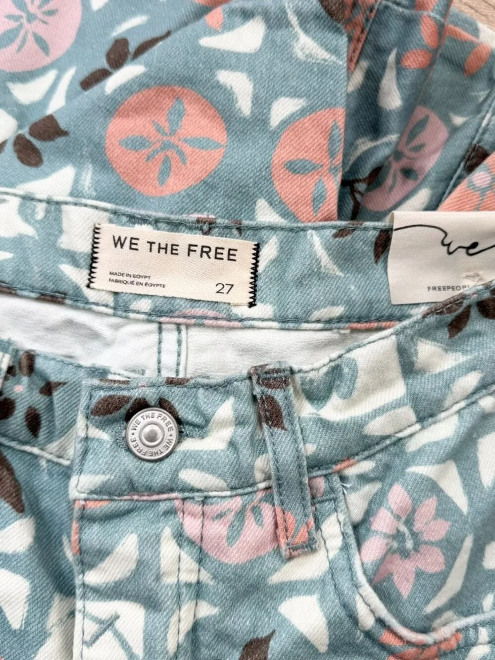 NWT Free People Good Luck Printed Barrel Jeans 27